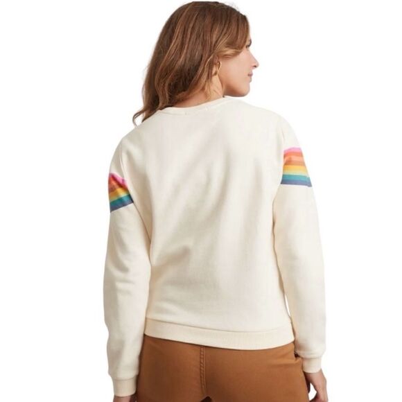 Marine Layer Anytime Sweatshirt Ivory Rainbow Striped NEW - Picture 5 of 10